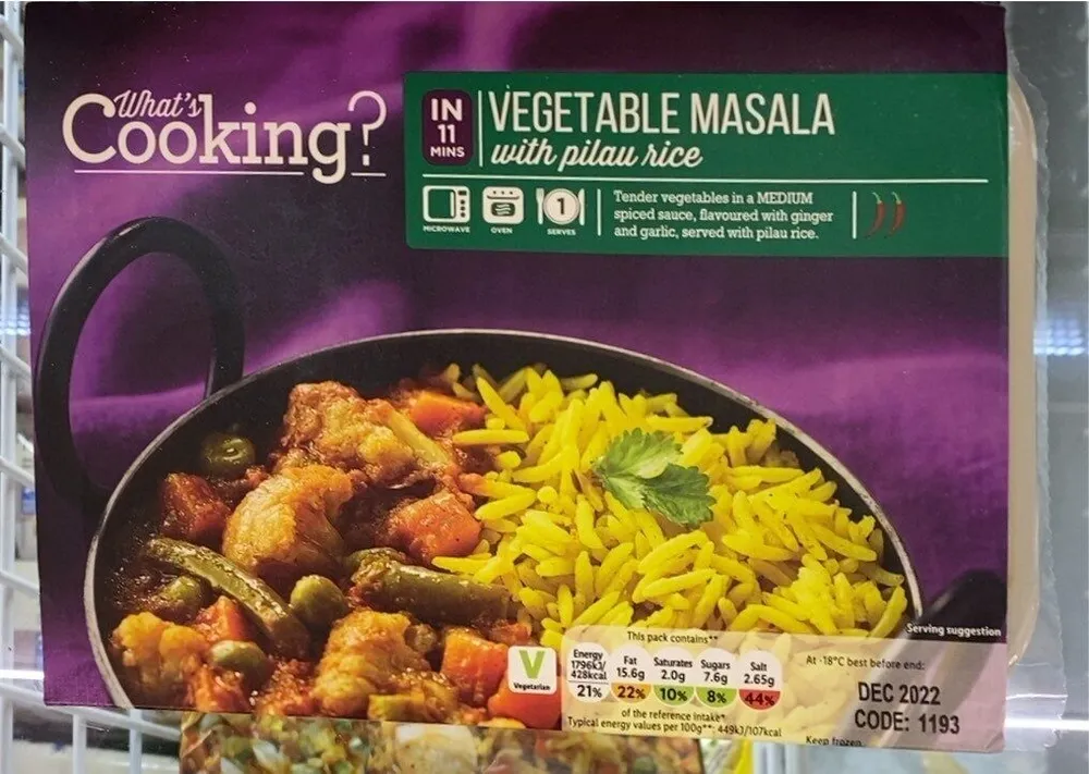 Vegetable masala with pilau rice