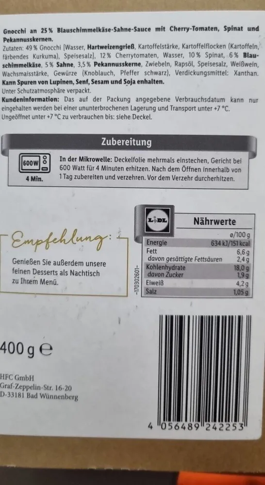 Gnocchi an Blauschimmelkäse