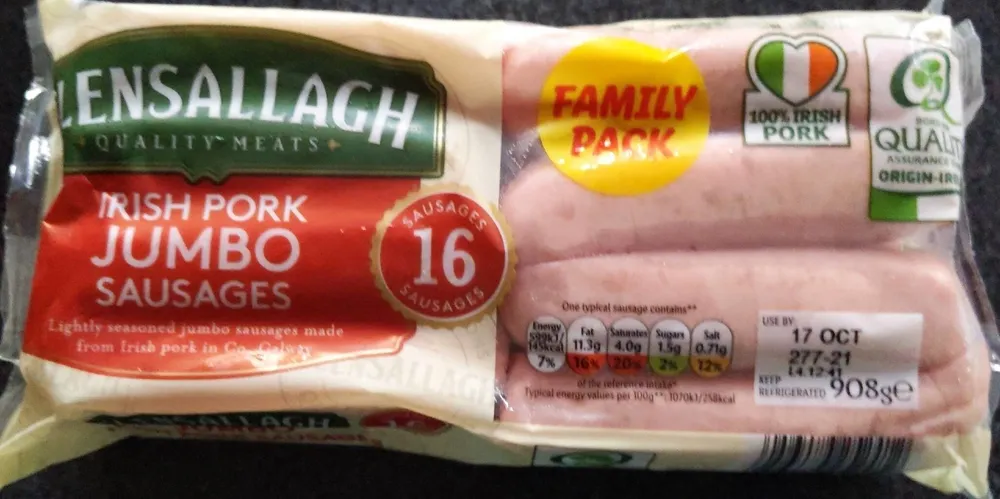 Irish jumbo pork sausages