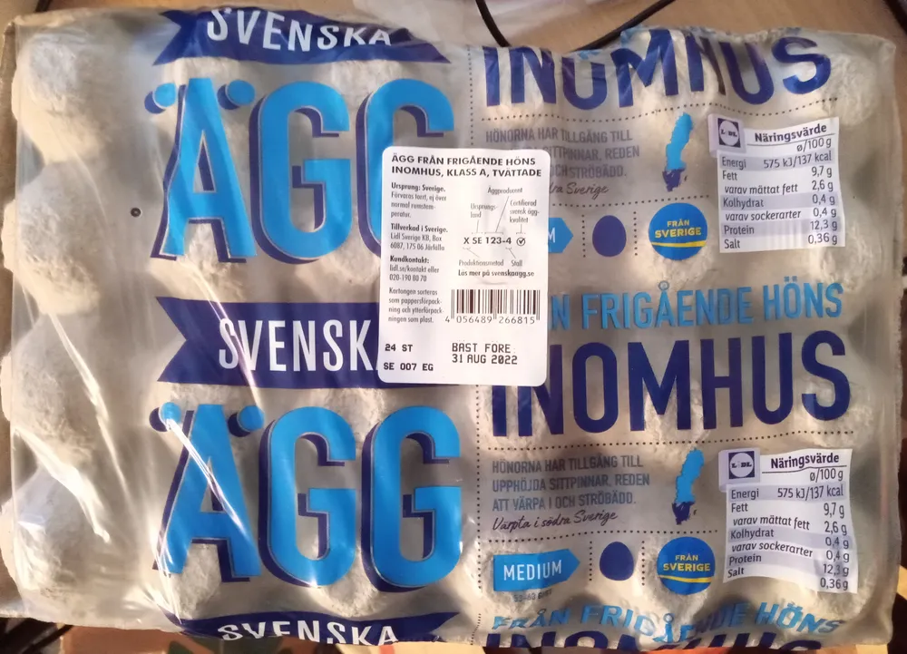 Svenska ägg från frigående höns inomhus Medium 24 st.