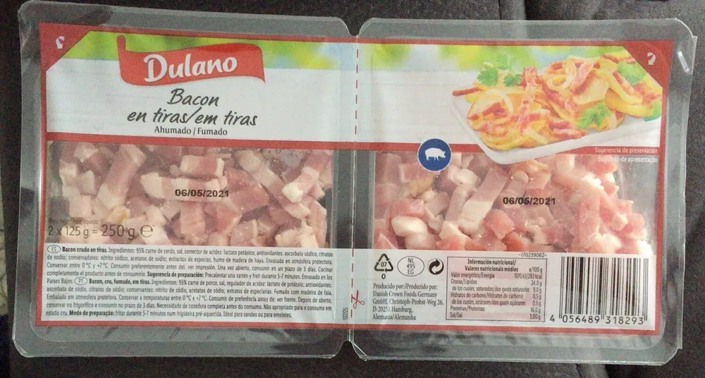 Bacon en tiras ahumado 2x125 g