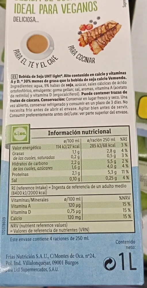 Bebida Soja ligera