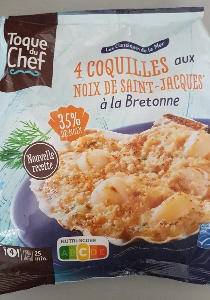 4 coquilles aux noix de saint-jacques à la bretonne