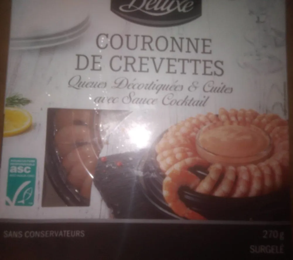 couronne de crevettes décortiquées et cuites sauce cocktail
