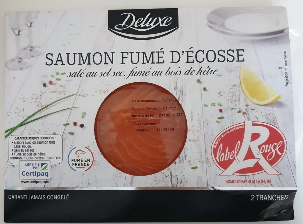 Saumon fumé d'écosse salé ai sel sec, fumé au bois de hêtre