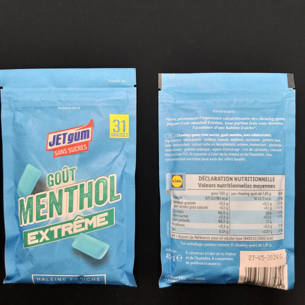 Chewing-gum goût menthol eucalyptus sans sucres