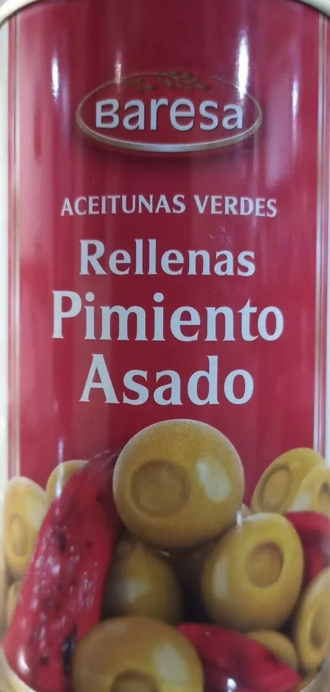 Aceitunas verdes rellenas pimiento asado
