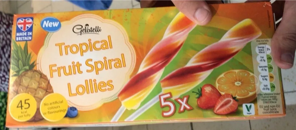 Tropical fruit spiral lolli