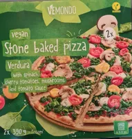 Stone baked pizza Verdura with spinach, cherry tomatoes, mushrooms and tomato sauce