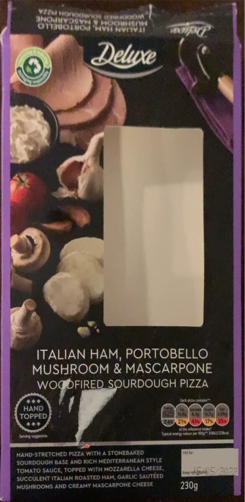 Italian ham, portobello mushroom & mascarpone pizza