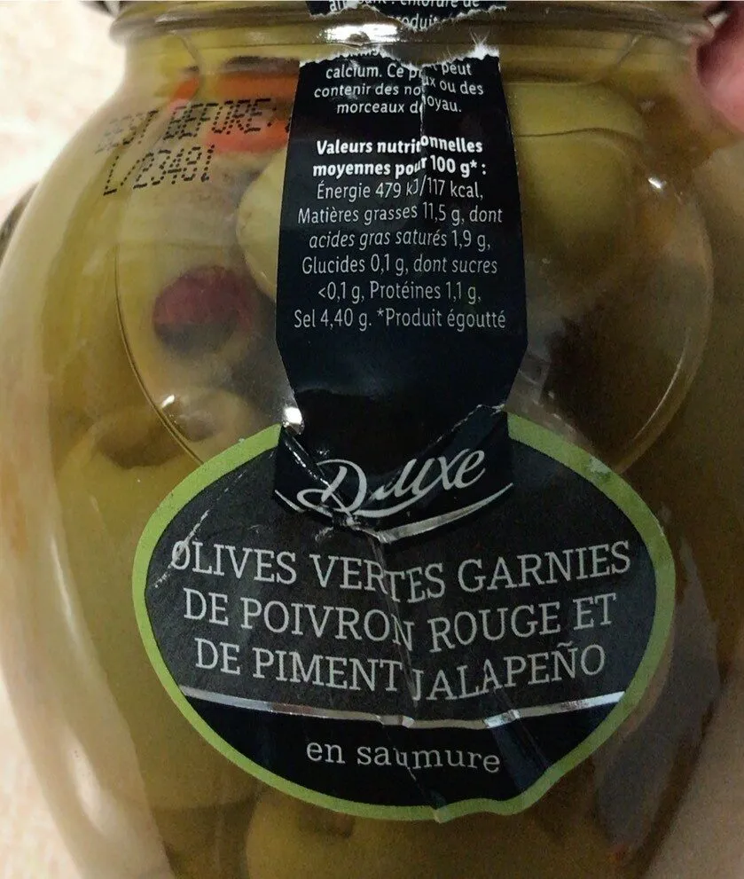 Olives garnies poivrons rouge et jalapeño