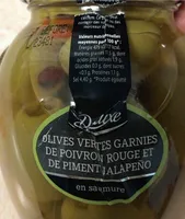 Olives garnies poivrons rouge et jalapeño