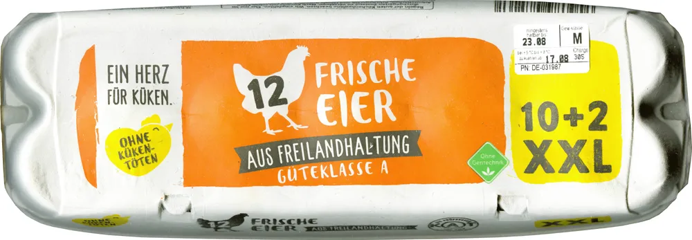 12 Frische Eier aus Freilandhaltung Güteklasse A