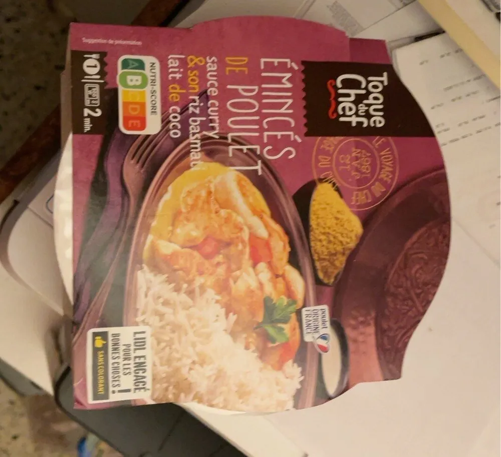 Émincés de poulet sauce curry et son riz basmati lait de coco