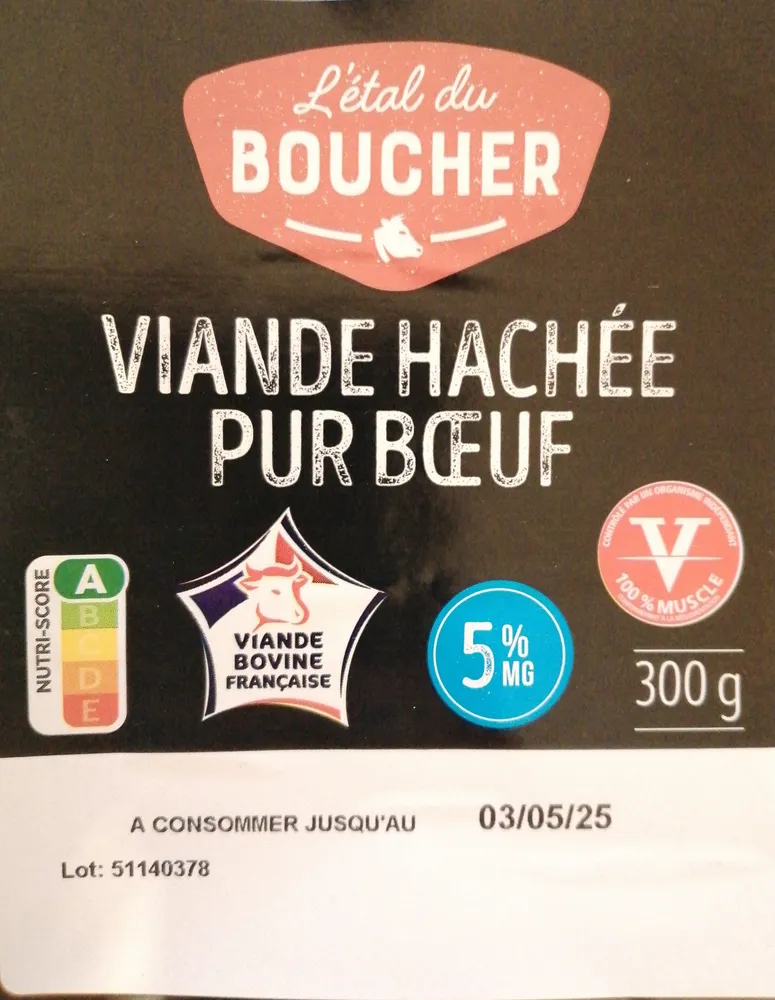 Viande hachée pur bœuf 5% MG