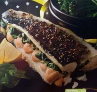 Whole stuffed sea bass