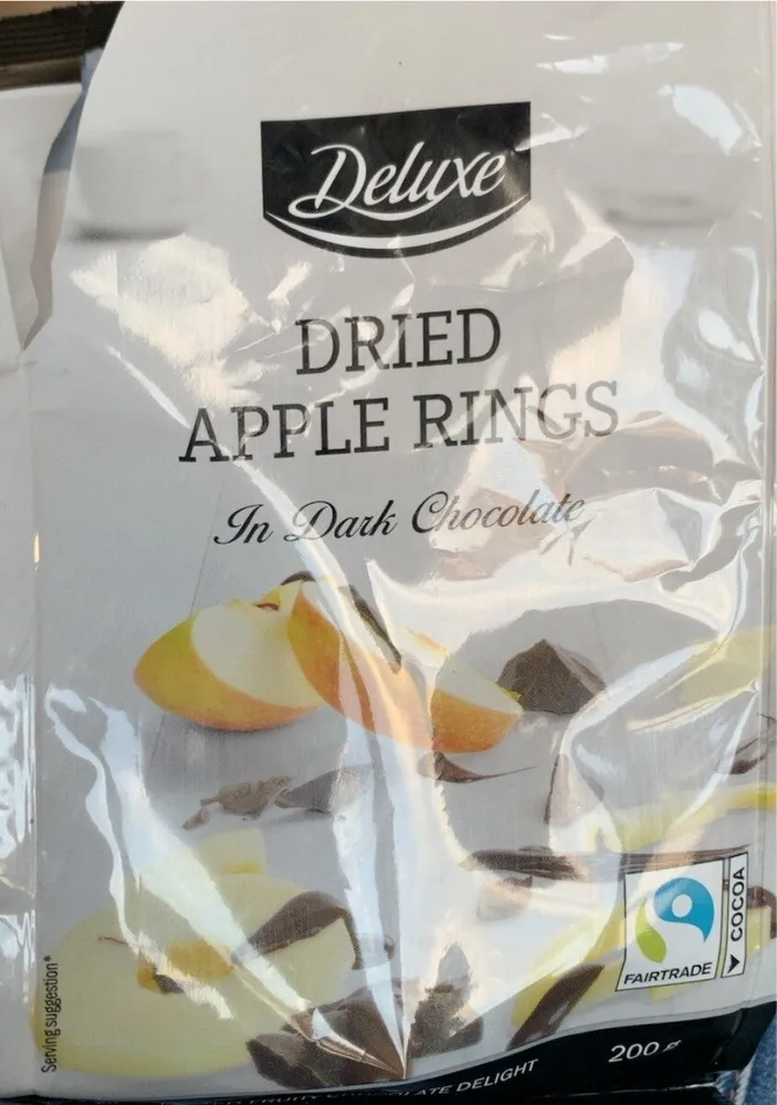 Dried apple rings in dark choccolate