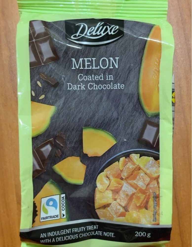 Melon coated in dark chocolate