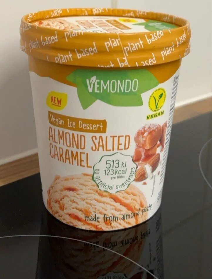 Vegan almond salted caramel ice dessert