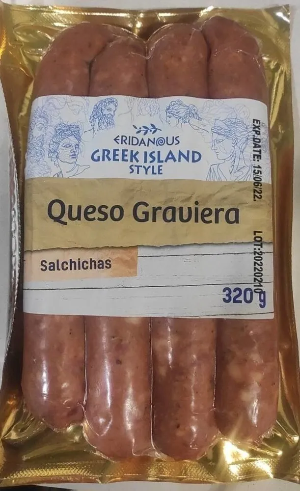 Salchichas estilo Creta queso Graviera