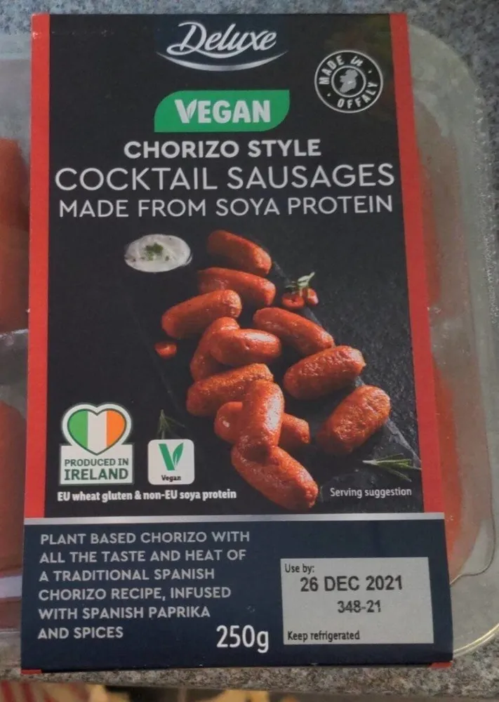 Vegan chorizo style cocktail sausages