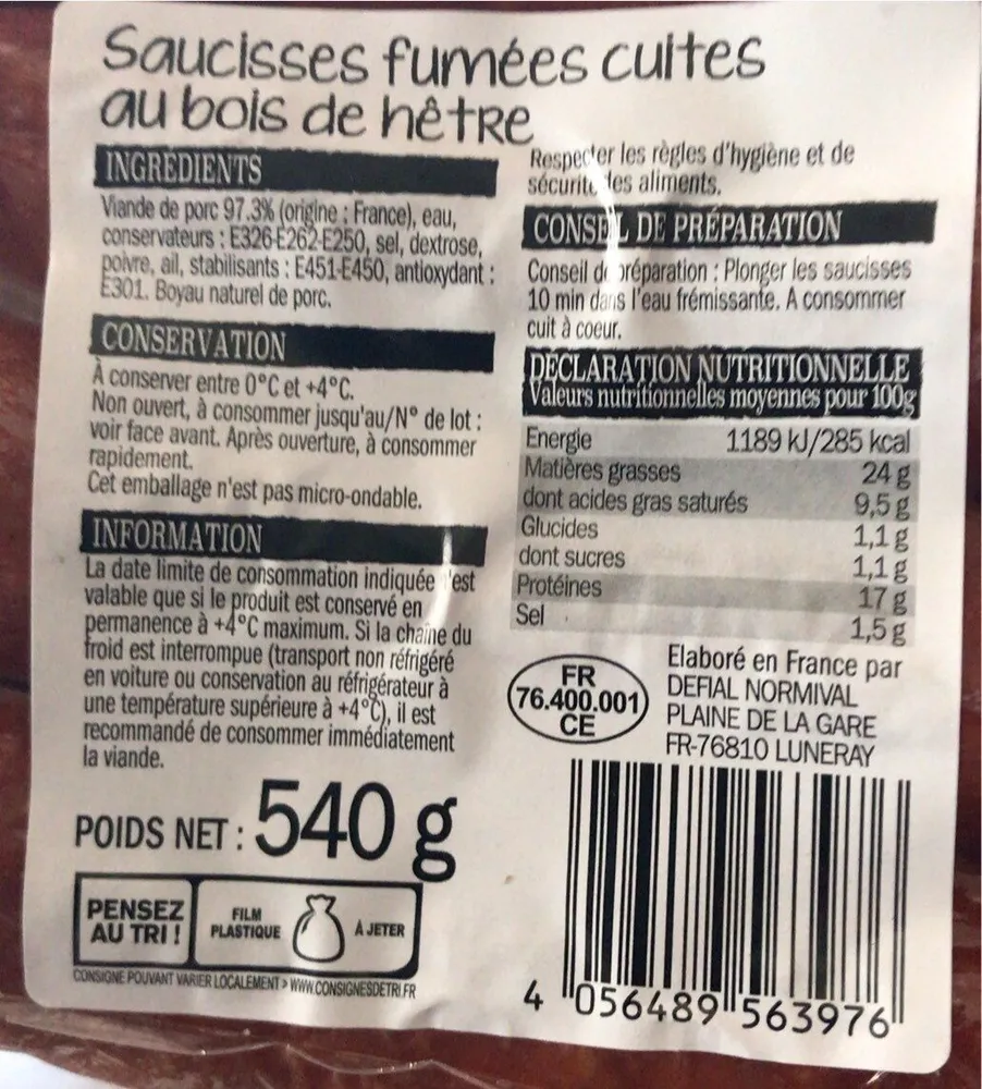 Saucisses fumée au bois de hêtre