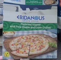 Flatbread topped with feta cheese and green chillies
