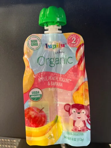 Apple, peach, yogurt, banana