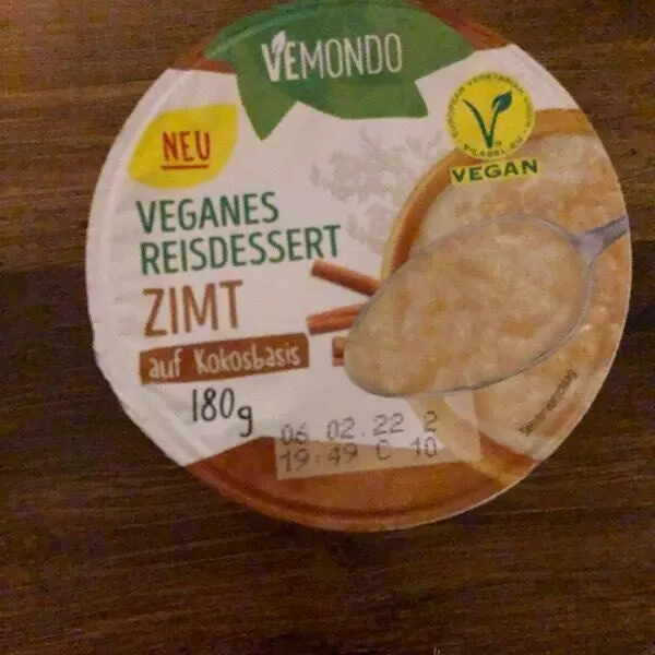 Veganes Reisdessert Zimt auf Kokosbasis