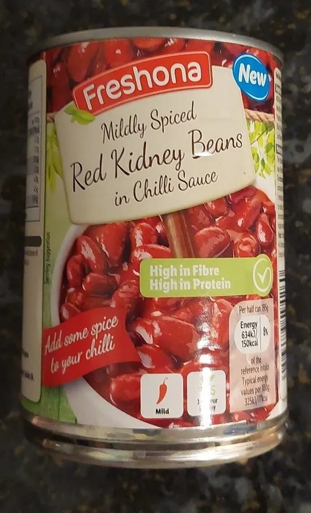 Mildly spiced red kidney beans in chilli sauce