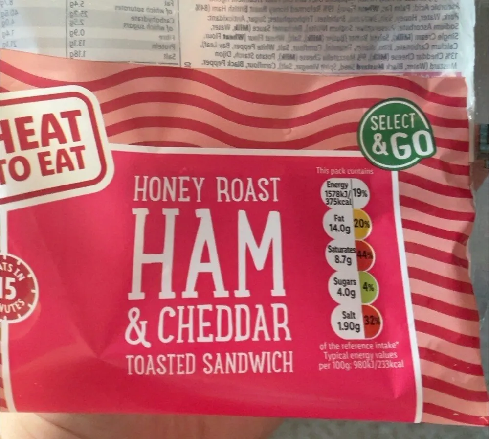 Honey roast ham and cheddar toasted sandwich