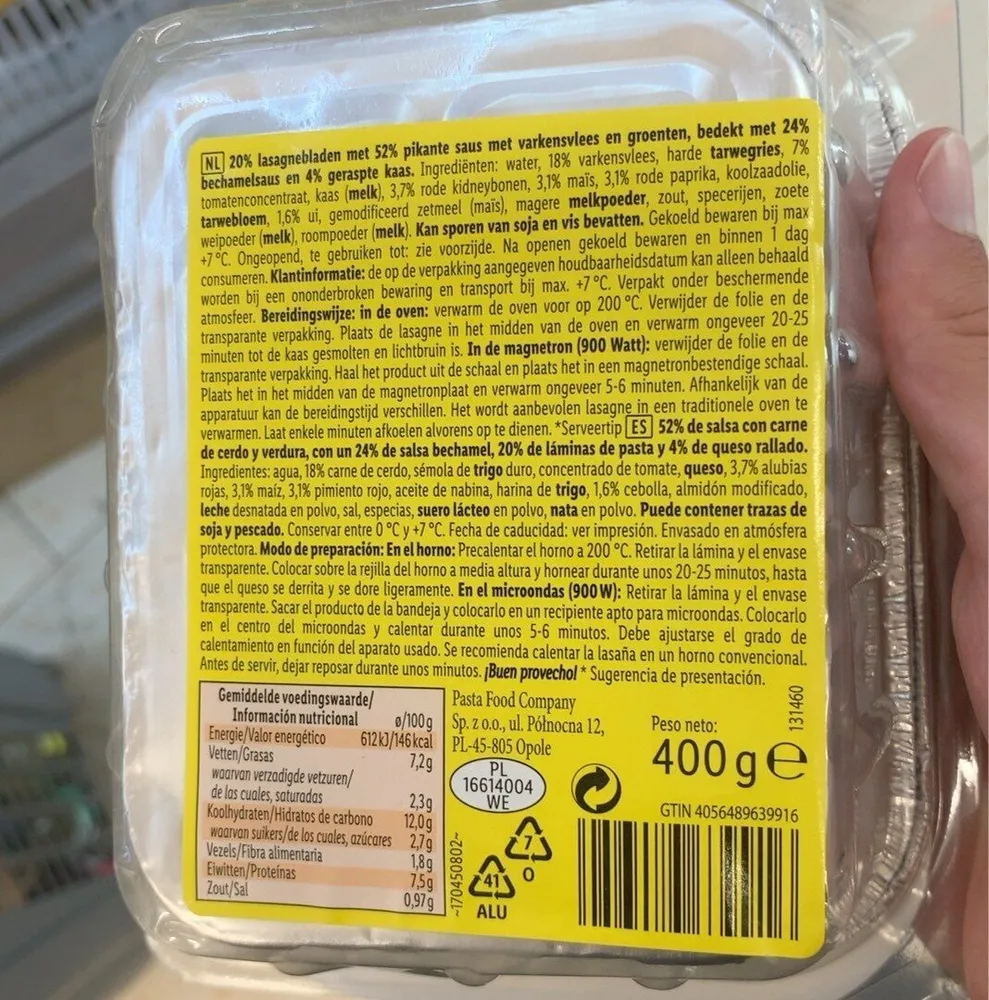 Lasaña chili con carne