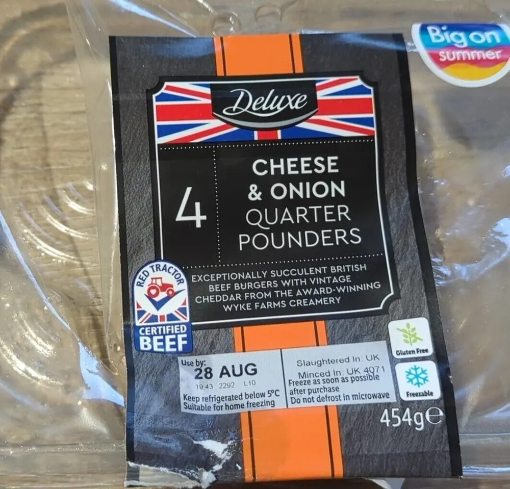 Cheese and onion quarter pounders
