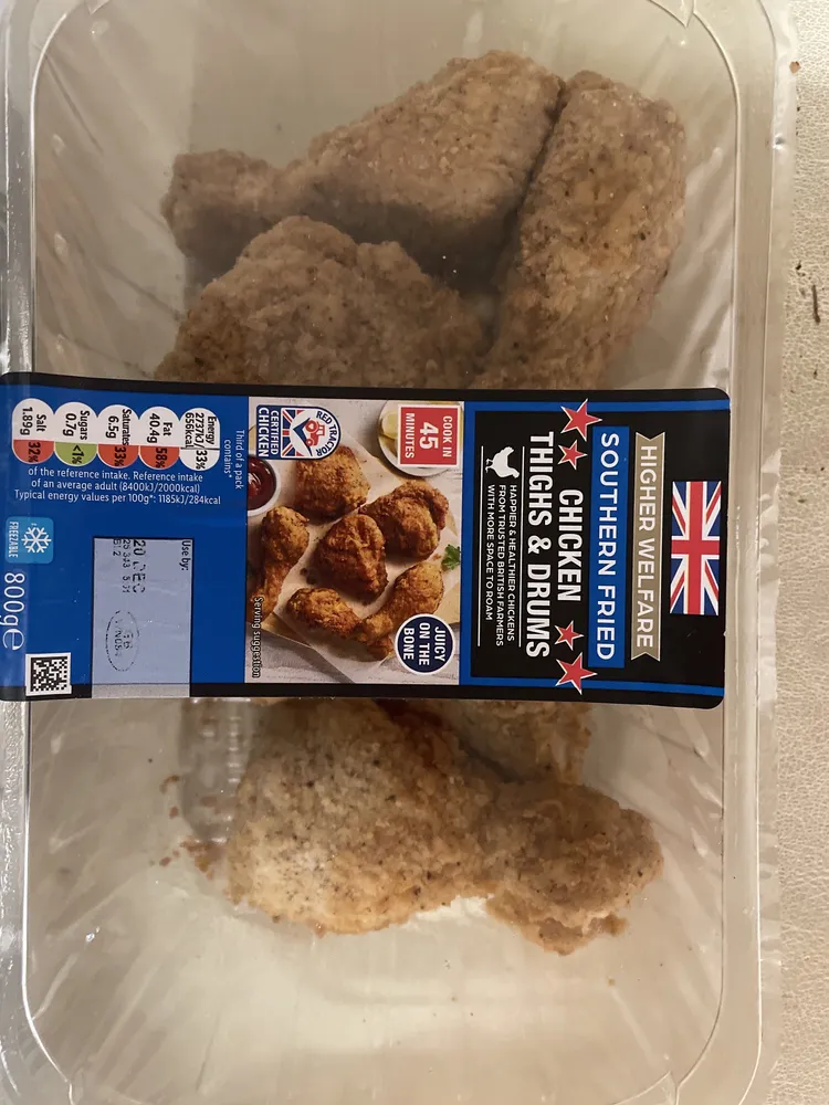 Southern fried chicken drumsticks and thighs