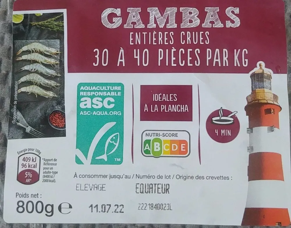 Gambas entières crues