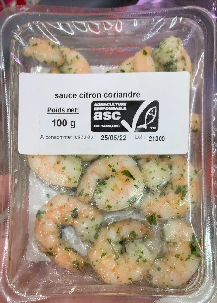 Crevettes asc décortiquées cuite sauce citron coriandre