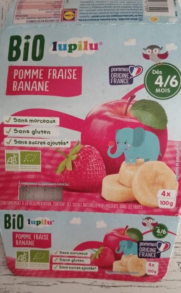 Compote pomme fraise banane bio