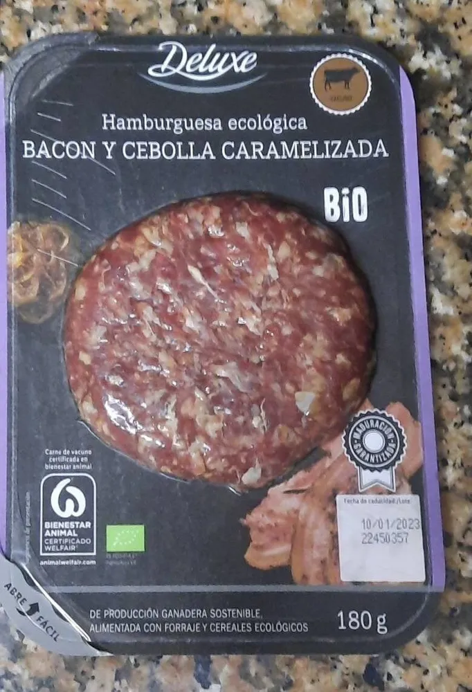 Hamburguesa ecològica bacon y cebolla caramelizada