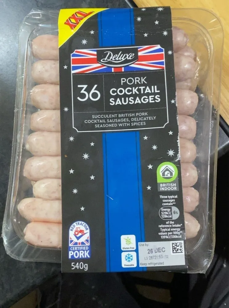 Seasoned pork cocktail sausages