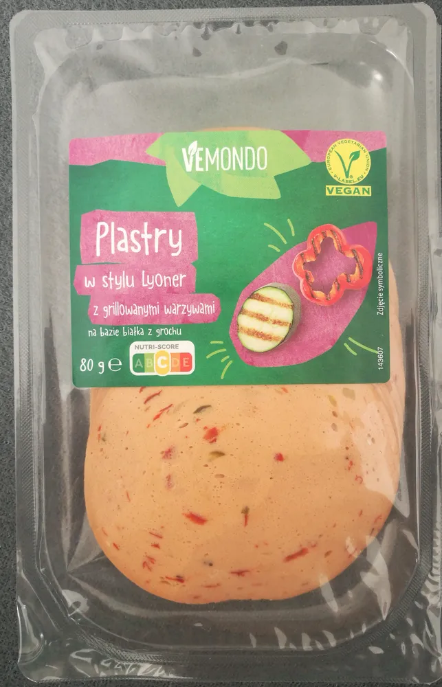 Plastry w stylu Lyoner z grillowanymi warzywami na bazie białka z grochu