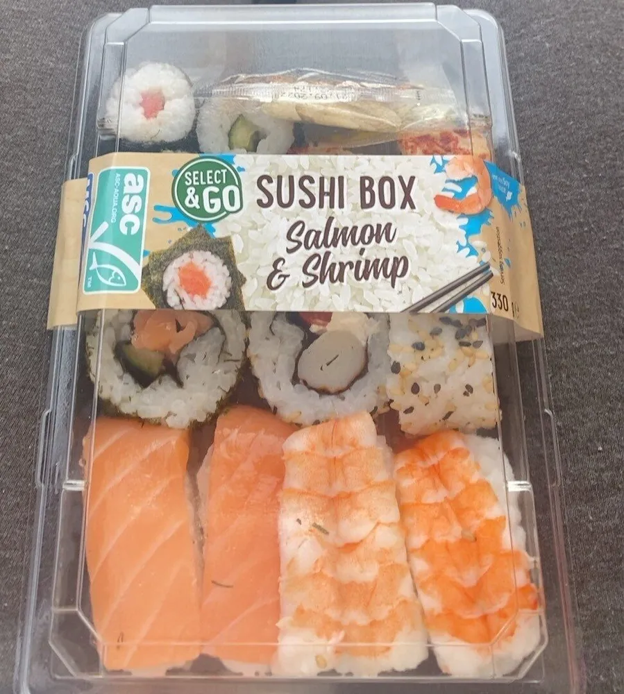 Sushi box salmon and shrimp