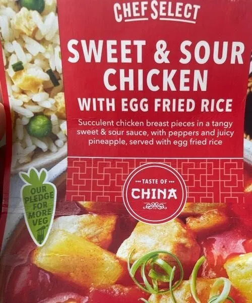 Sweet and sour chicken with egg fried rice