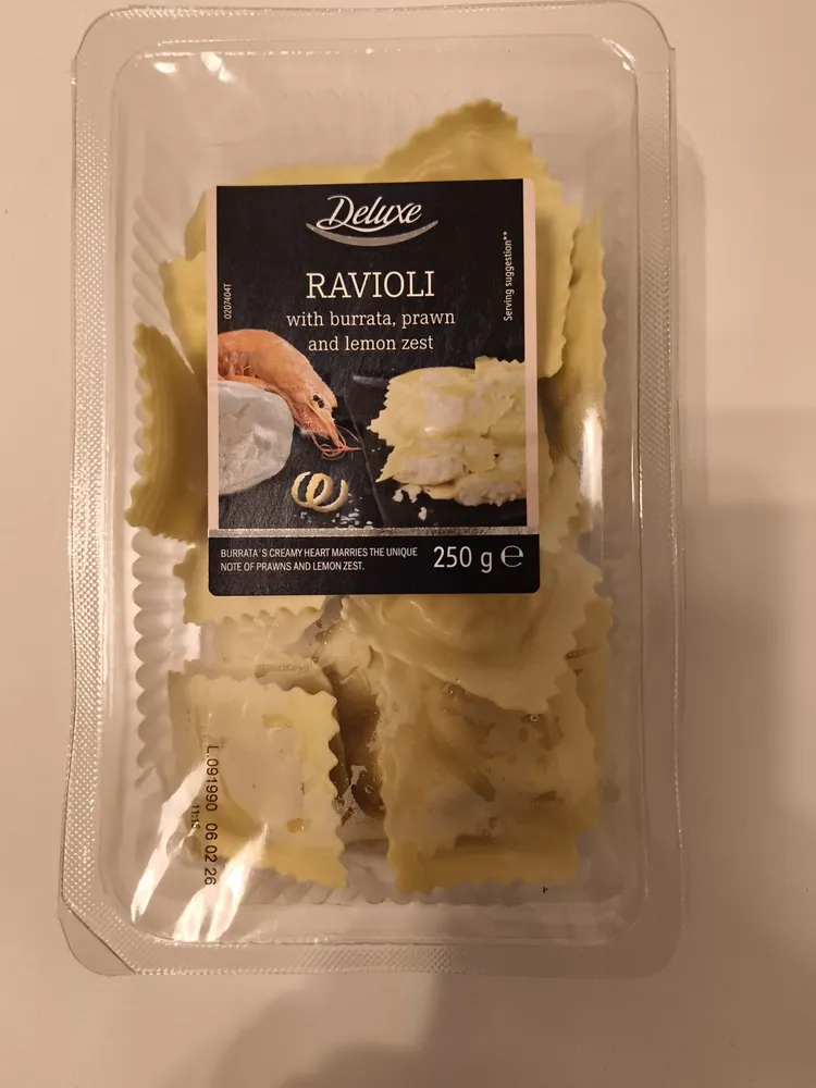 Ravioli With Burrata, Prawn And Lemon Zest