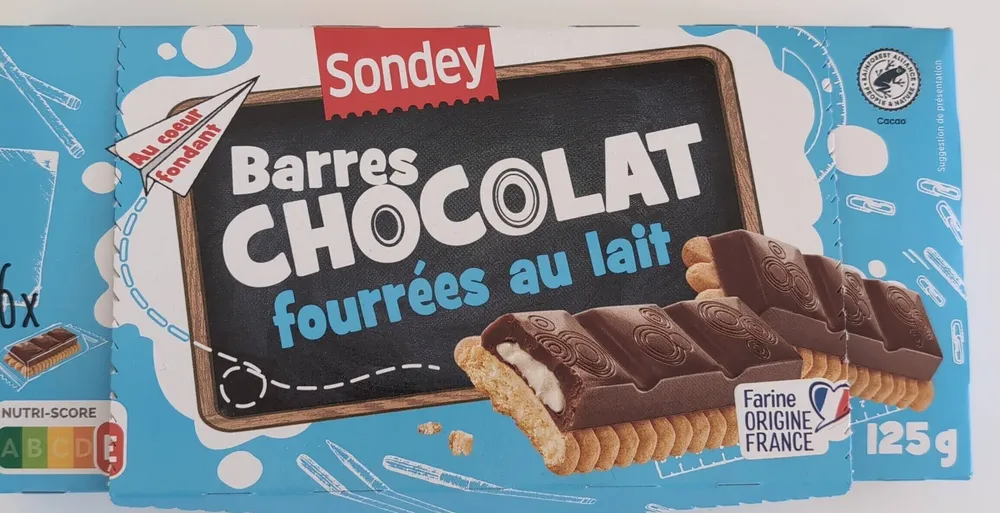 Barres chocolat fourrées au lait