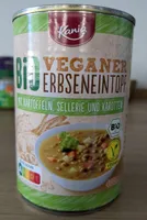 Bio veganer Erbseneintopf mit Kartoffeln, Sellerie und Karotten