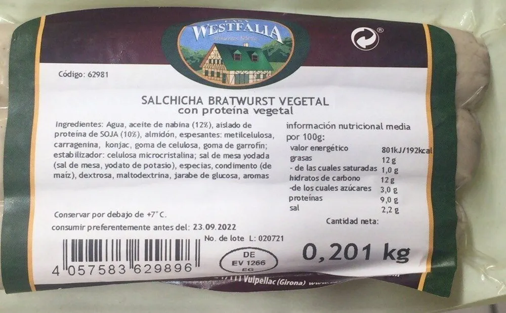 Salchicha Bratwurst Vegetal