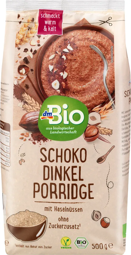 Bio Schoko Dinkel Porridge mit Haselnüssen