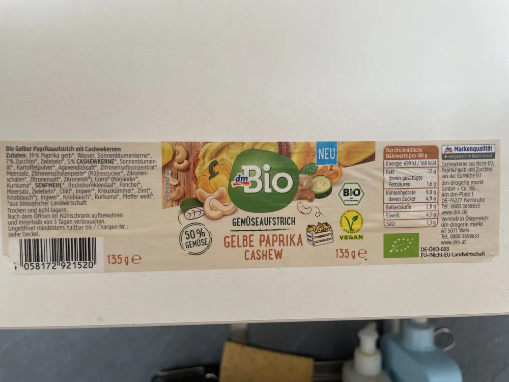 Bio Gelber Paprikaaufstrich mit Cashew