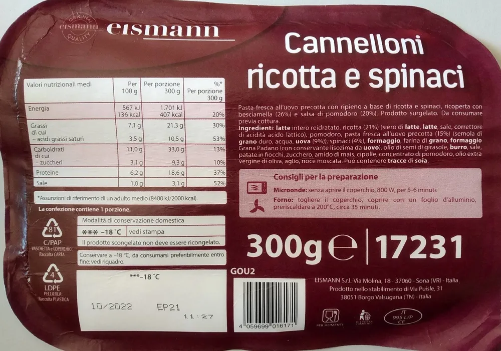 Cannelloni ricotta e spinaci