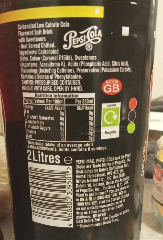 Pepsi MAX Maximum taste no sugar